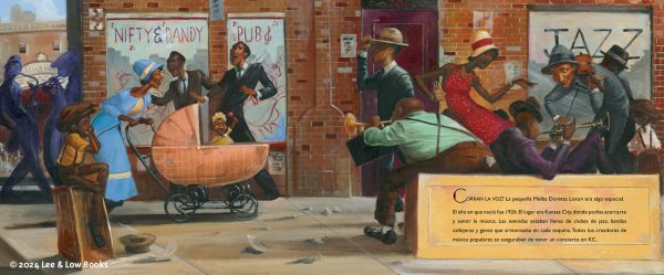 Interior spread #1 for La pequeña Melba y su gran trombón by Katheryn Russell-Brown and Frank Morrison