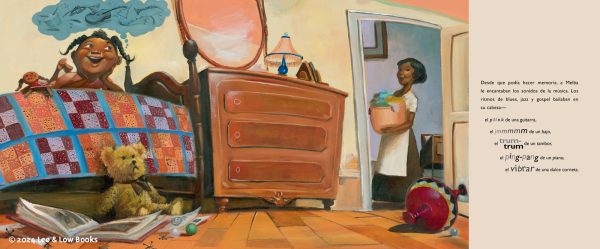 Interior spread #2 for La pequeña Melba y su gran trombón by Katheryn Russell-Brown and Frank Morrison