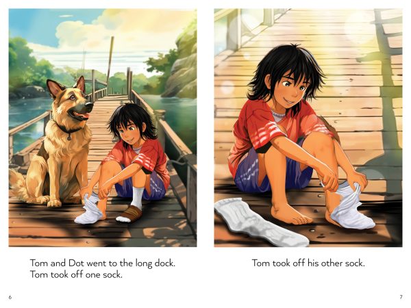 Interior spread #3 for Grandfather Rock (Drumbeat Decodables #2) by Sandra Samatte and Julian Grafenauer
